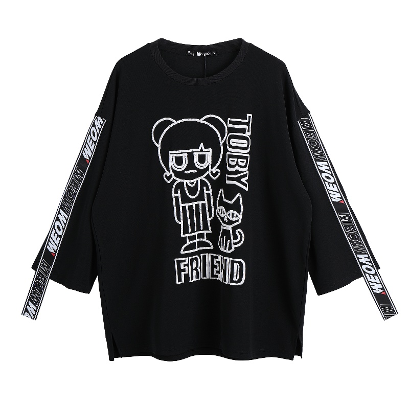 a02商场同款个性卡通亮片刺绣印花字母飘带T恤女D1U5AW021KT