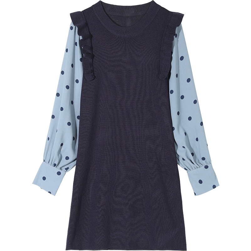 妖精的口袋波点拼接连衣裙2019秋冬季新款女法式初恋很仙a字裙子