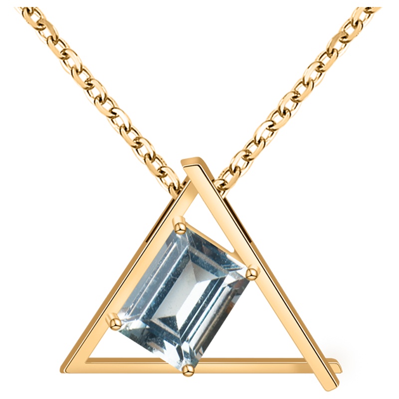 梦克拉Mkela 18k金海蓝宝石吊坠项链 彩宝18k金套链女款 可调节 简约镂空三角形