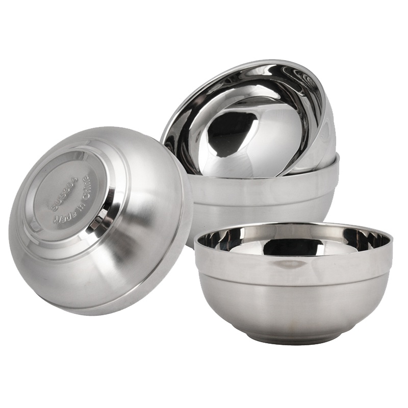 [规格:18*18*8.8 单位:cm 6个装 不锈钢色]餐具 碗 饭菜汤面碗 隔热保温 304不锈钢18cm双层碗