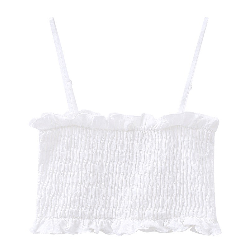 都市丽人春夏简约舒适短款荷叶边抹胸裹胸吊带女式背心