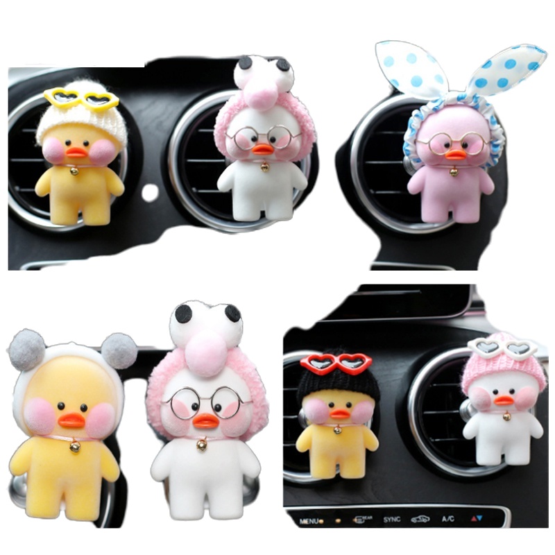 舒适主义车载香水网红小鸭出风口装饰车内饰品摆件香薰淡香香薰香膏女 出风口黄鸭白帽爱心眼镜