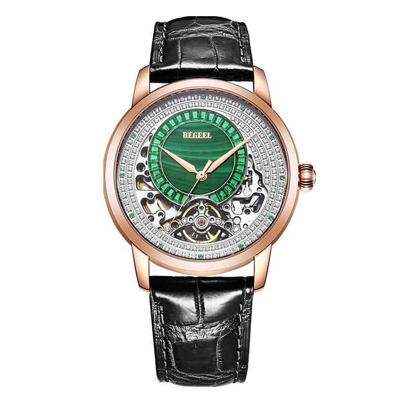 宾爵手表 新年新品系列孔雀石钻面全自动机芯机械鳄鱼皮男士手表B812M.A