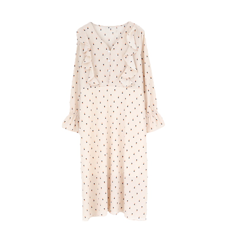 如熙法国小众连衣裙V领雪纺连衣裙甜美复古装女裙子