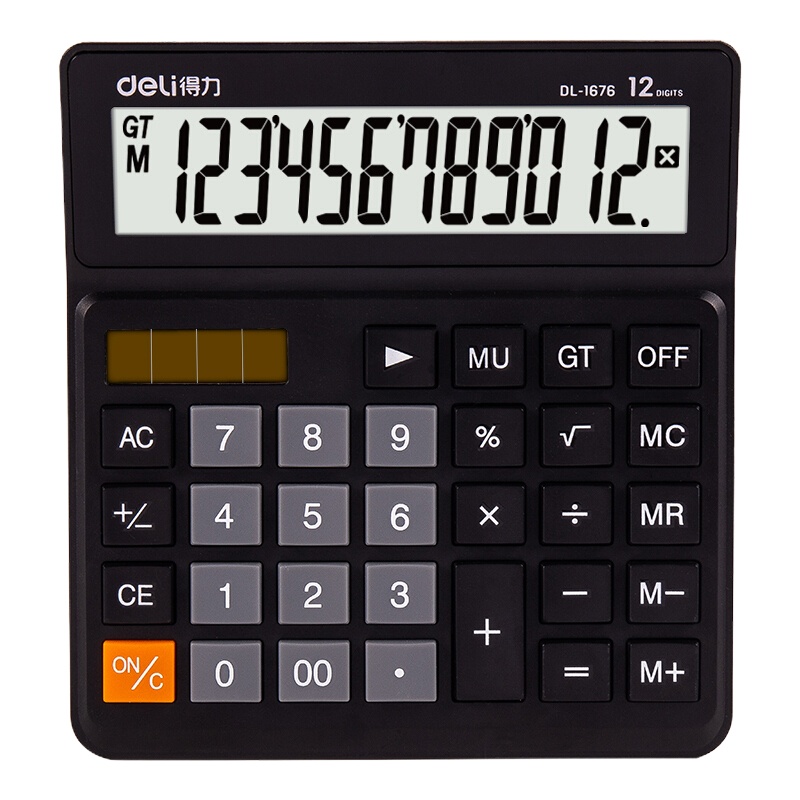 得力(deli)1676双电源桌面计算器 黑色 12位数计算器 十个装