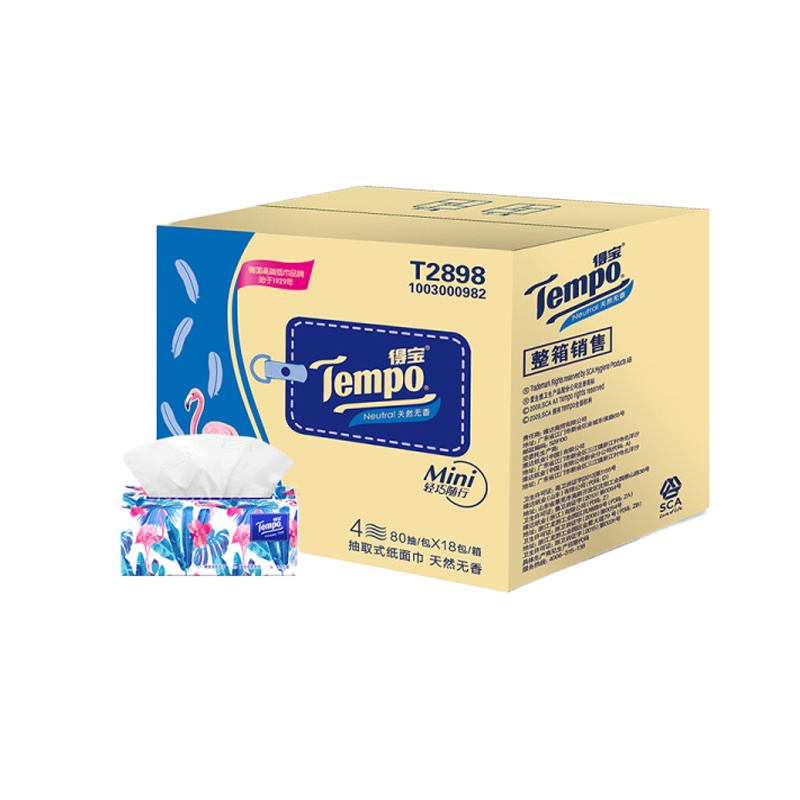 得 宝(Tempo) 抽 纸 四层80抽*18包 纸 巾 小规格(短幅)(天然无香)(整箱销售)