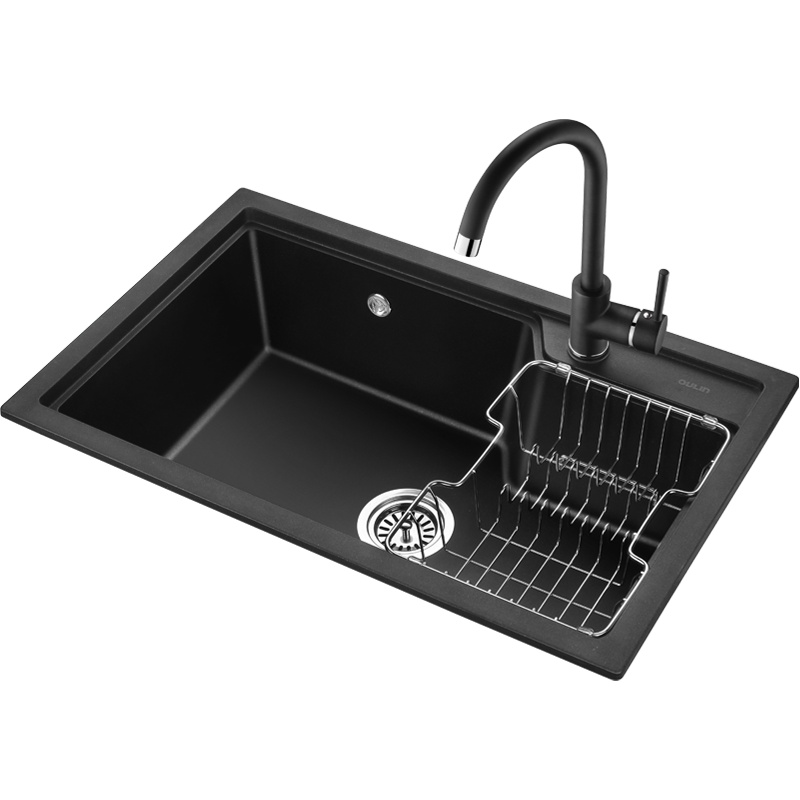 欧琳石英石水槽单槽套餐黑色花岗岩厨房洗菜盆大单槽洗菜池 S系列