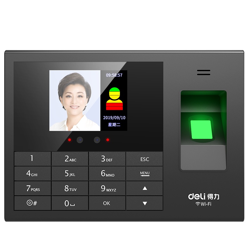 得力deli 3765C人脸指纹混合识别考勤机 无线wifi云考勤 打卡机机 手机定位外勤签到机 黑色云考勤机