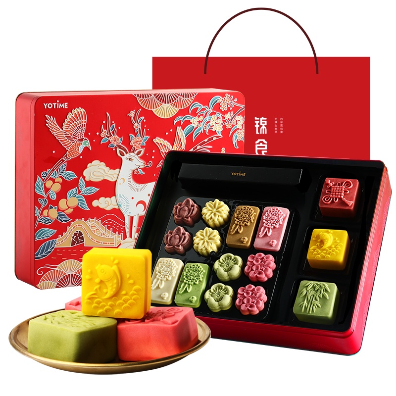 YOTIME 新年礼盒年货礼盒 春节礼物绿豆糕雪媚娘流心糕点礼盒伴手礼 零食礼盒过年送礼佳品团购定制 年货映月礼盒