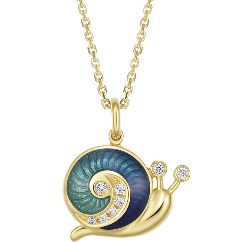 周大生钻石吊坠女 神秘花园正品珠宝新款18K金珐琅钻石项链挂坠