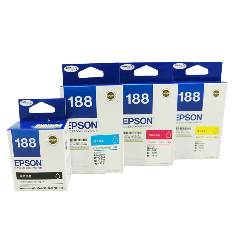 爱普生(EPSON) T188系列原装墨盒 适用WF-3641 7111 7621 7728 四色套装