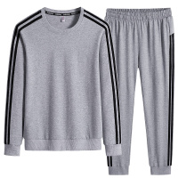 95%棉 卫衣套装男春秋新款圆领束脚跑步大码休闲运动服两件套帅气