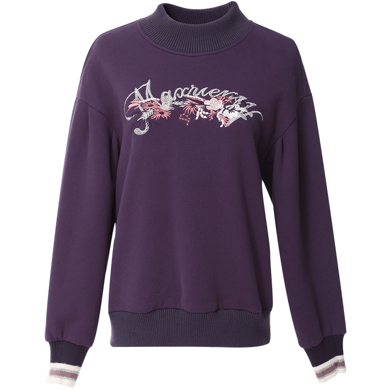 OUNIXUE欧昵雪 | 秋冬季罗纹立领套头长袖上衣字母花卉绣花内里抓毛休闲女卫衣