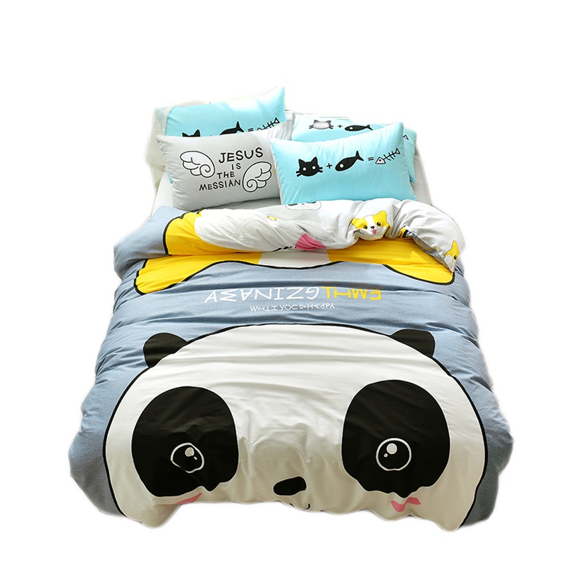 南极人(NanJiren)家纺 简约斜纹全棉大版卡通风床上用品四件套纯棉被套网红床单4件套