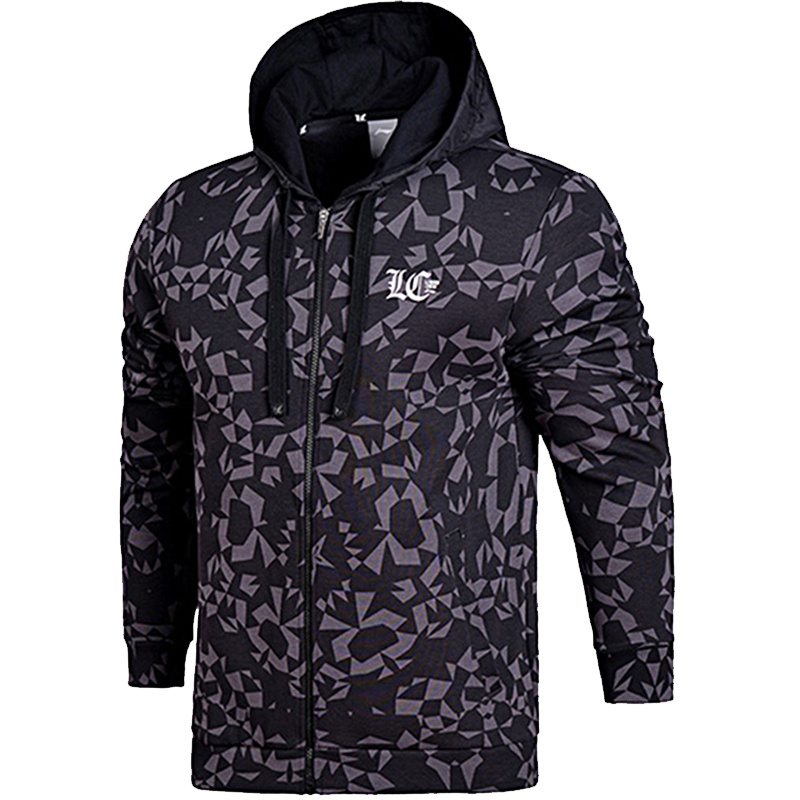 李宁LI-NING2018年运动卫衣男士迷彩长袖开衫连帽卫衣运动上衣外套
