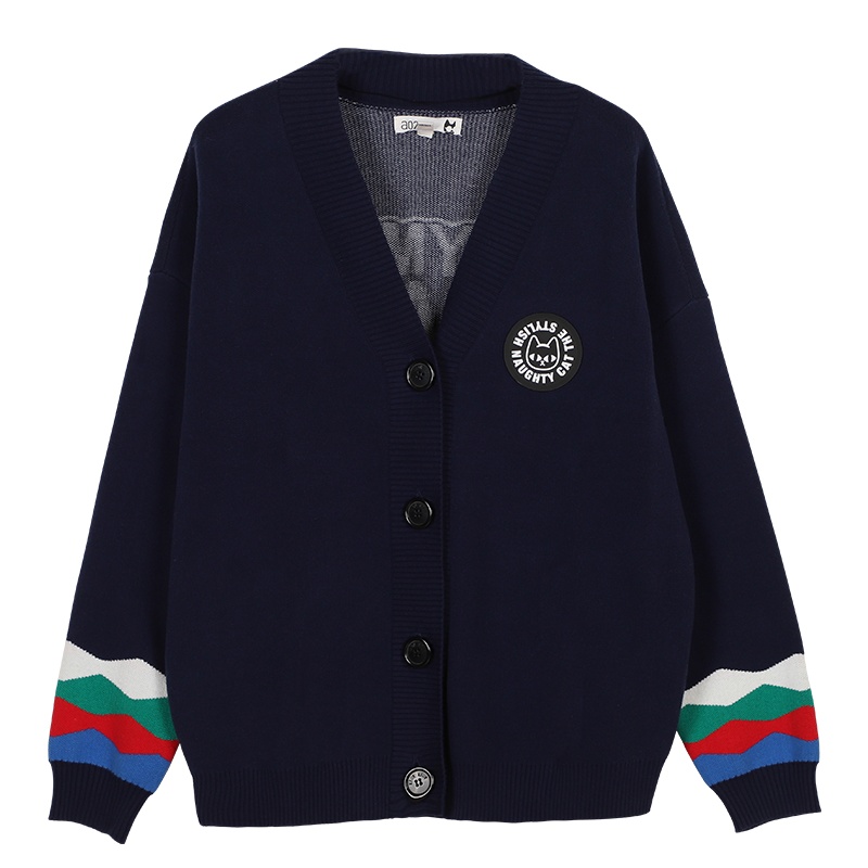 a02新款秋冬学院风卡通字母印花彩虹袖针织外套女潮DTU6C0051CT