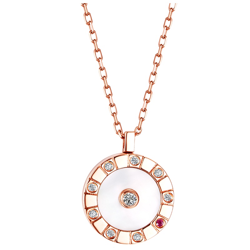 佐卡伊 TIME&LOVE 18k金钻石项链黑玛瑙白母贝镶钻锁骨链