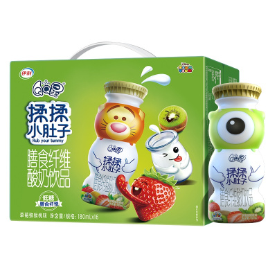 伊利 QQ星揉揉小肚子膳食纤维儿童酸奶饮品(草莓猕猴桃味)180ml*16瓶 苏宁定制款