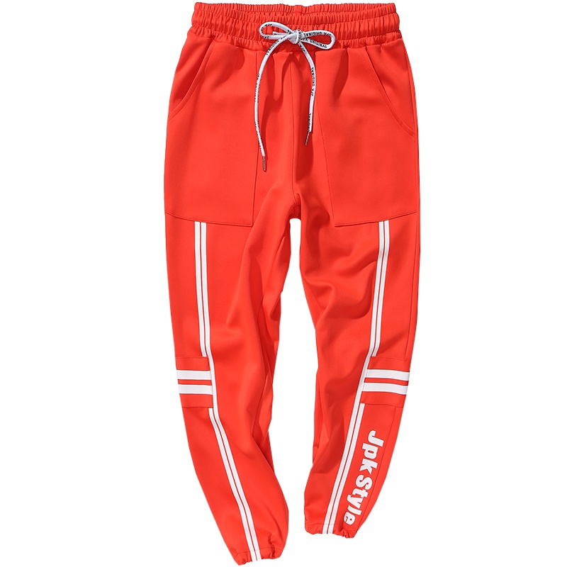 JPK原创潮牌大码男装夏季宽松加大橘红色束脚休闲裤男裤子九分裤