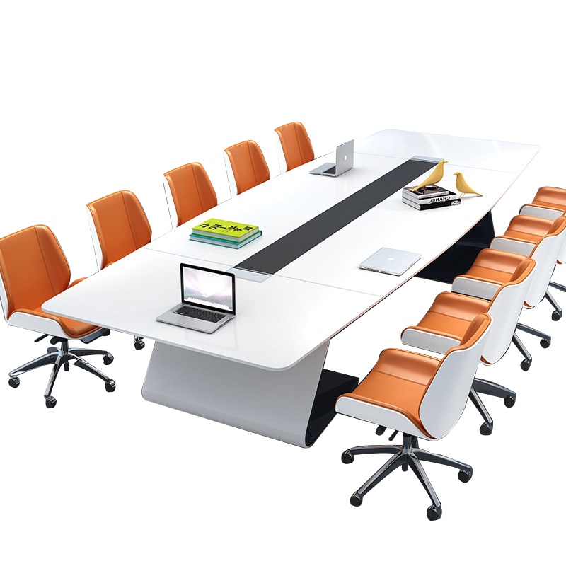 全简白色烤漆会议桌长桌简约现代大型办公会议培训长条桌