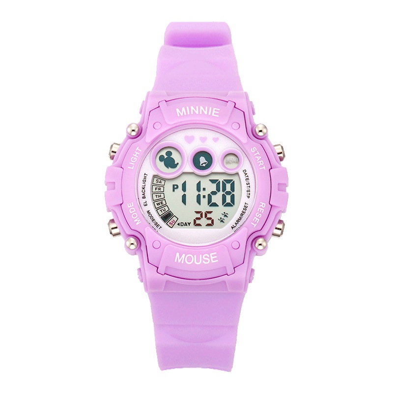 迪士尼(Disney)儿童手表女孩女童小学生小女生女学生多功能夜光闹钟防水运动游泳LED数字电子表