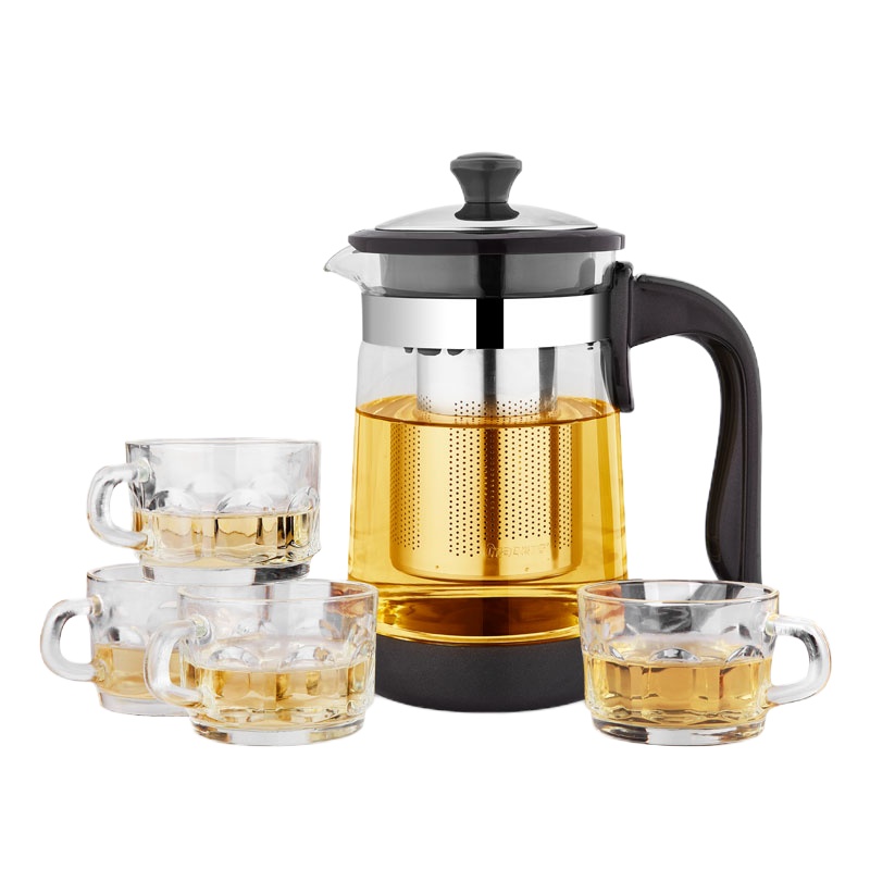 WQSC紫丁香 耐高温玻璃茶壶茶具不锈钢过滤养生壶办公泡茶壶水壶 单壶950ml+清心杯*4(S11+BB291-4)