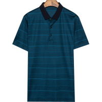 恒源祥男装新款条纹翻领含桑蚕丝短袖T恤中年爸爸装休闲Polo衫