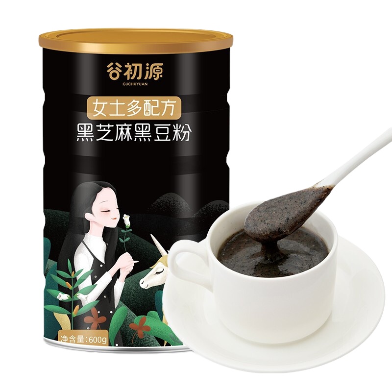 谷初源 黑芝麻黑豆核桃粉 黑芝麻糊 杂粮早餐代餐粉600g