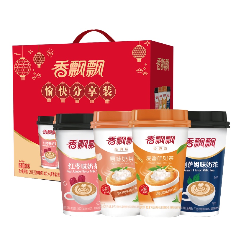 香飘飘奶茶 愉快分享16杯 礼盒装(原味+麦香+红枣+阿萨姆)年货礼盒精选 日期新鲜