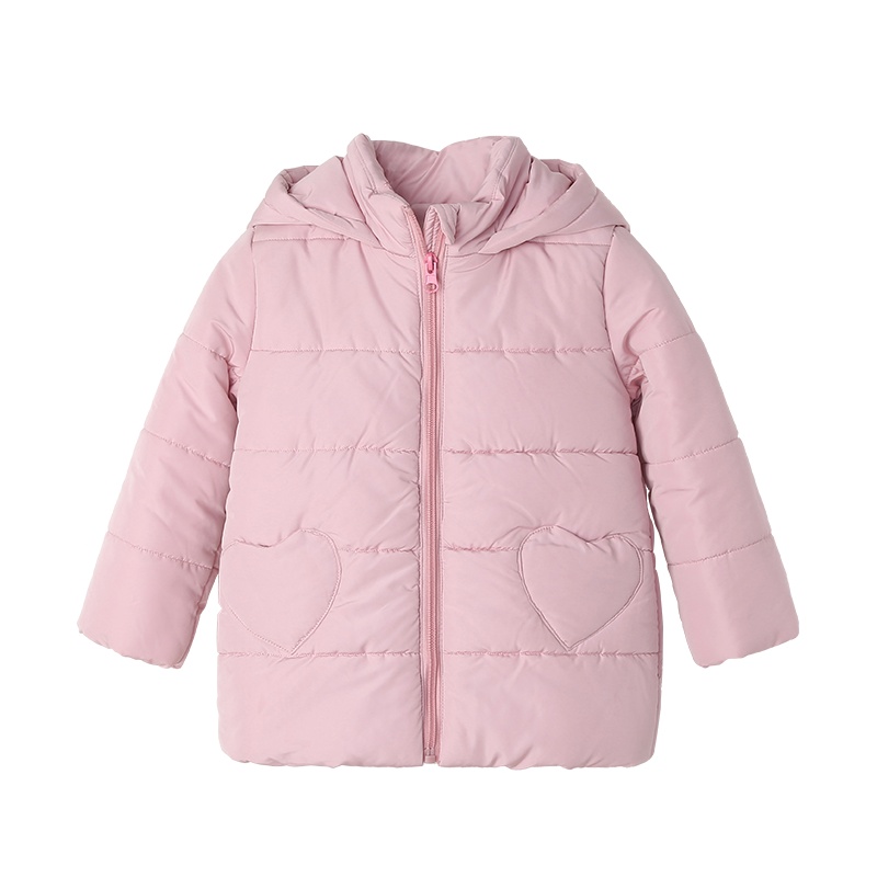 猫人童装秋冬儿童棉服拉链女童中小童连帽上衣可爱纯色棉袄外套