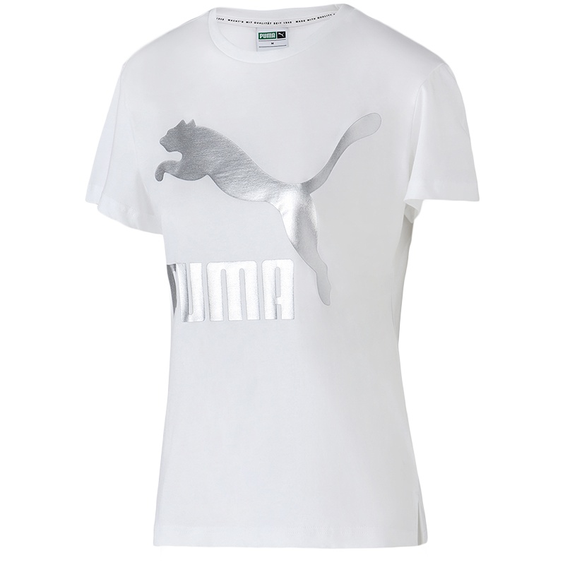 PUMA彪马女装跑步训练经典LOGO款圆领短袖T恤579406... L 57940662彪马白+烫金