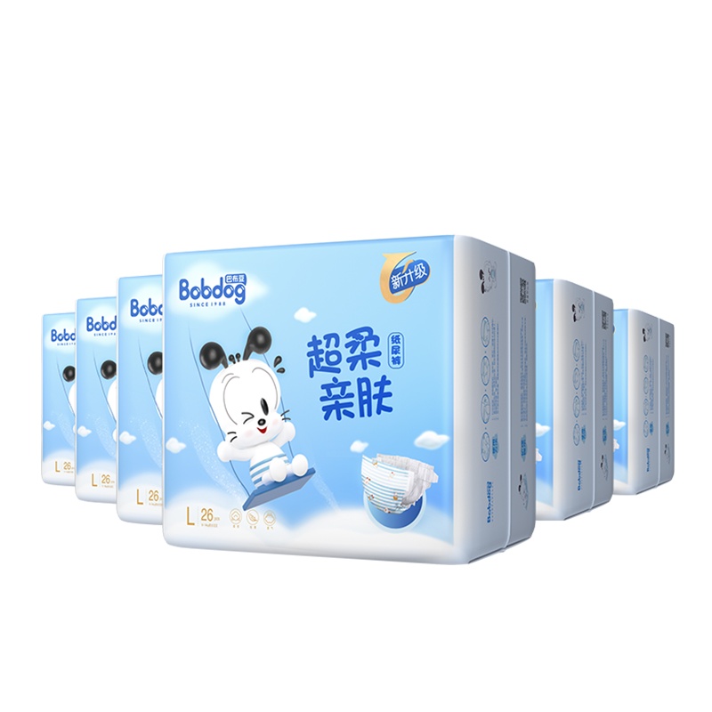 巴布豆超柔亲肤纸尿裤 L26片*6包装 男女宝宝通用尿不湿 L156片 组合装