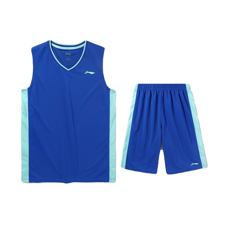 LI-NING KIDS男小大童3-12岁V领短装短裤篮球比赛套装