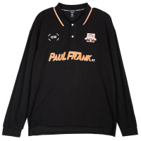 PaulFrank/大嘴猴春秋季新款男装POLO衫长袖印花韩版秋装上衣 M 黑色
