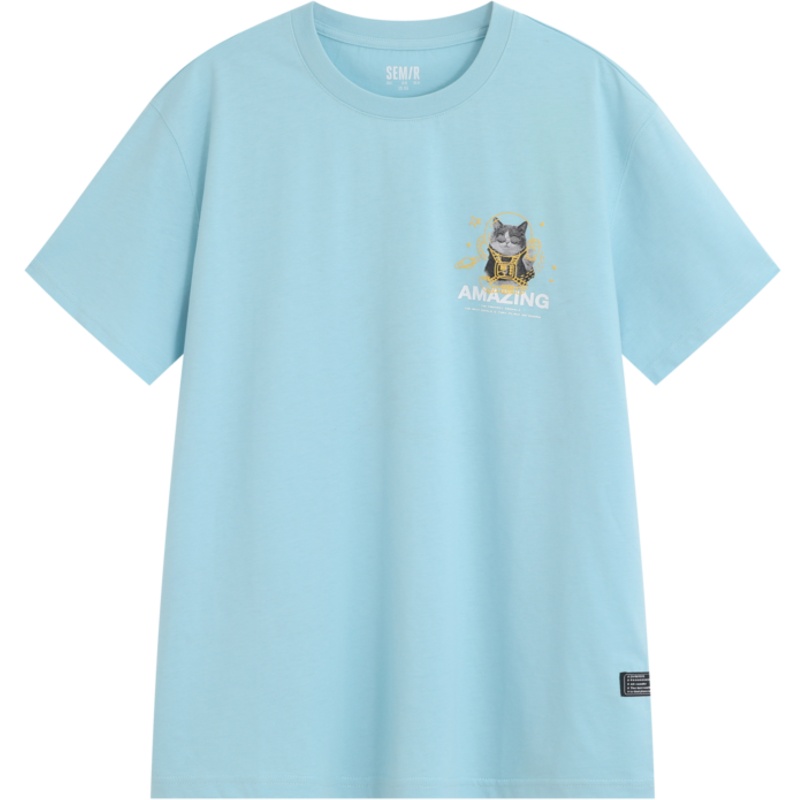 【满198减100预估价：46】森马短袖T恤男2021夏季新款潮牌嘻哈猫咪图案上衣港风潮流ins体恤