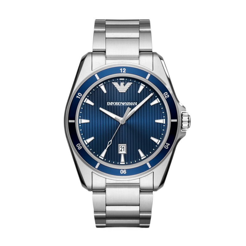 阿玛尼 Emporio Armani 时尚钢带男手表 复古潮流蓝表盘石英手表 AR11100