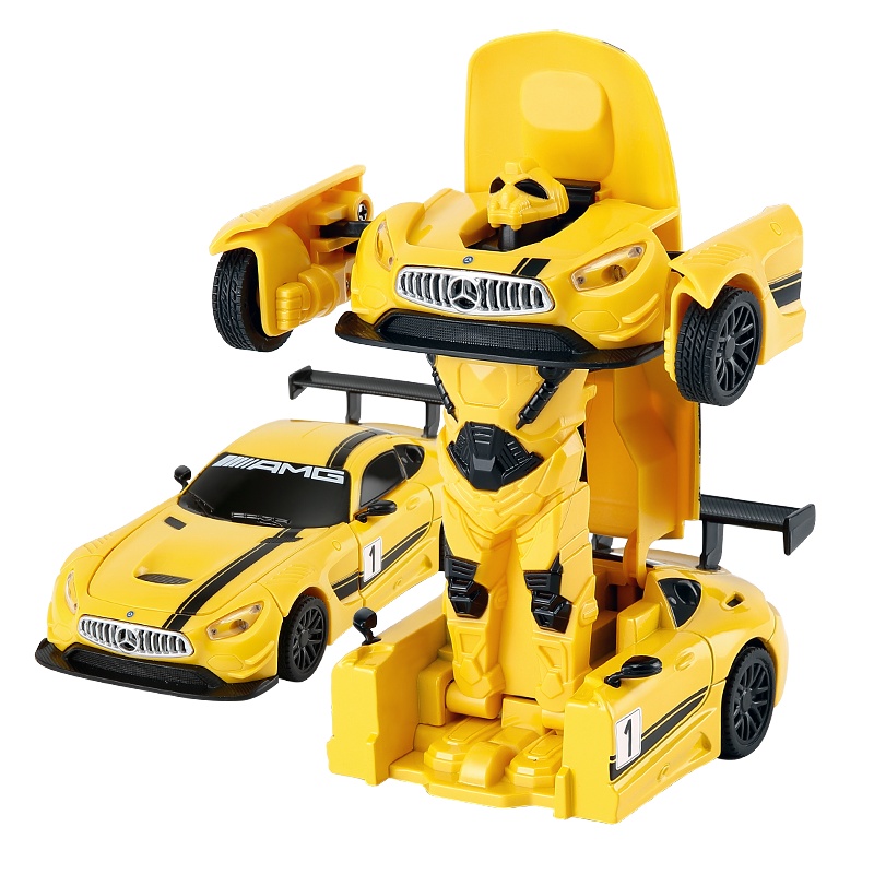 星辉(Rastar)1:32奔驰变形合金汽车 带声光口袋机器人模型变形金刚玩具车模62300黄色