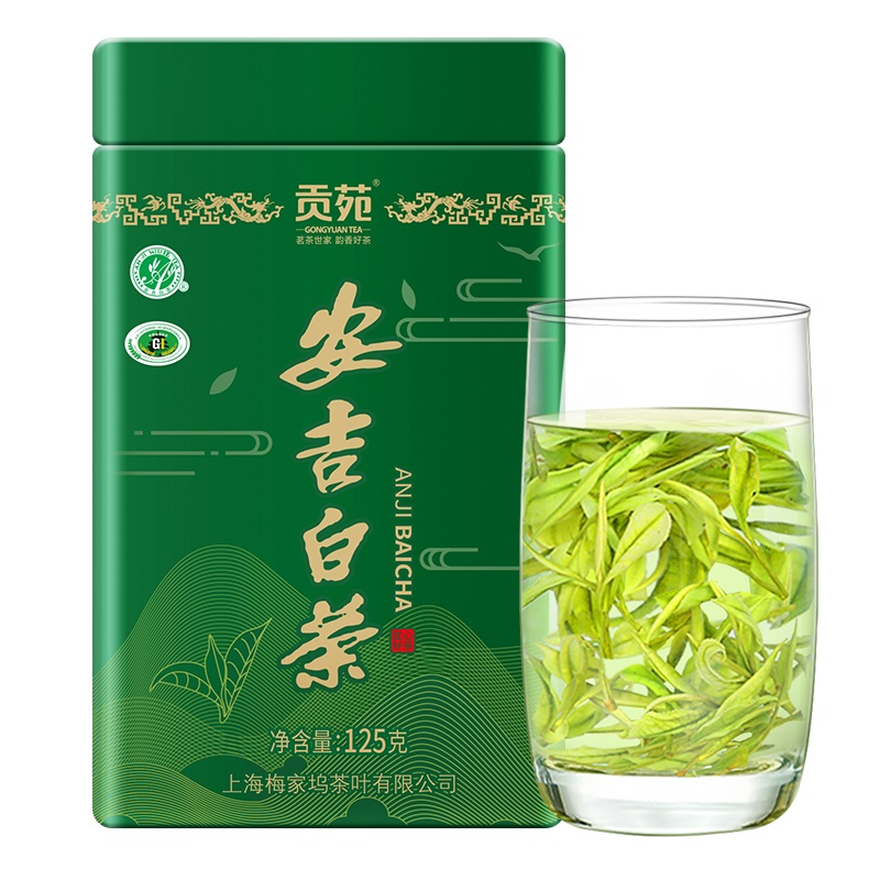 贡苑 茶叶绿茶 安吉白茶 珍稀白茶春茶125克