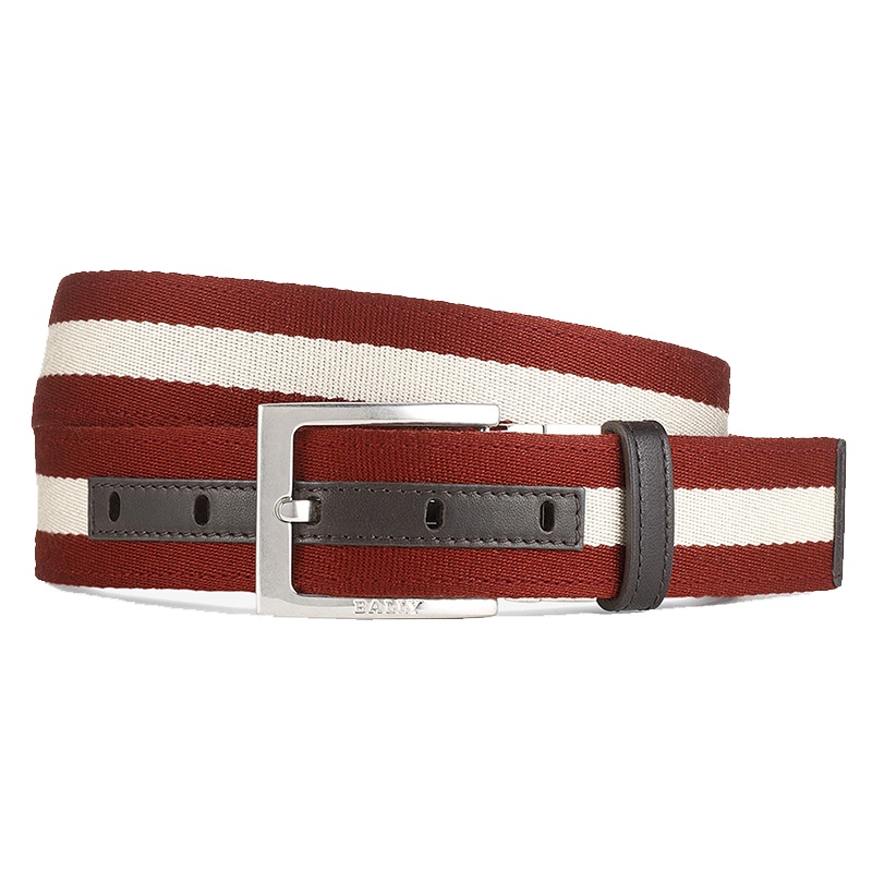 [直营] 巴利(Bally) TONNI-35 TL男士织物帆布拼皮针扣皮带腰带 红白条纹