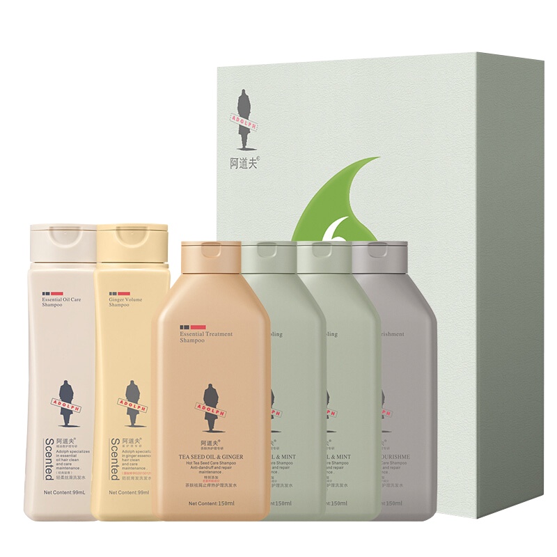 阿道夫(ADOLPH)洗发液套装 6重健康护理洗发水套装礼盒(冰激+祛屑+生姜+丝滑+香氛+无硅油)