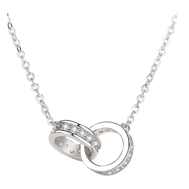 依帝魅时尚饰品s925银双环纯银项链女锁骨链玫瑰金高级感吊坠闺蜜送情人送女友生日礼物情人节礼物