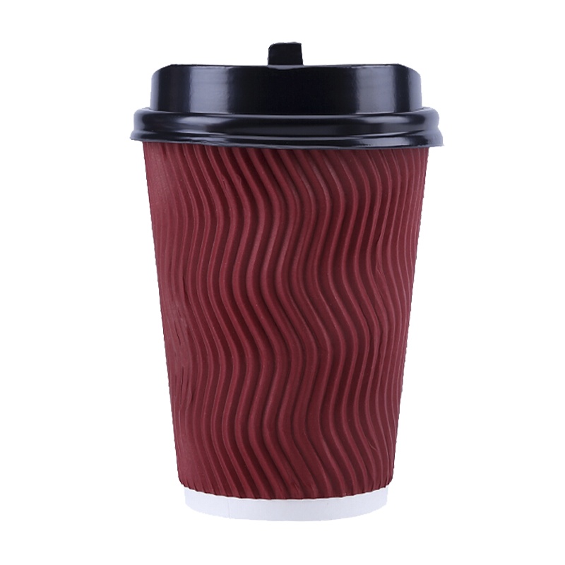 利得一次性加厚咖啡杯12盎司340ml 双层瓦楞纸杯奶茶杯16套 带盖