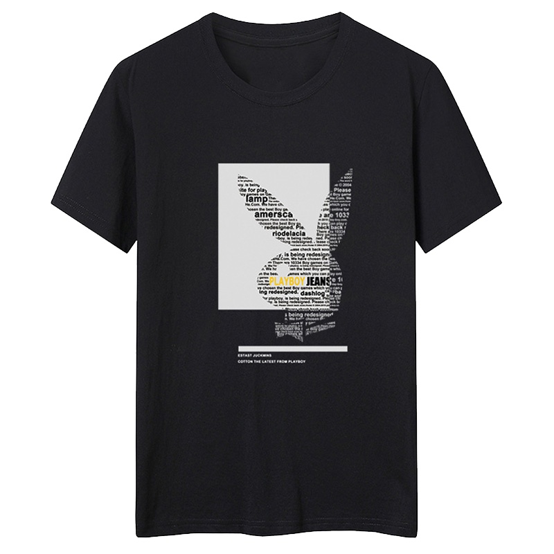 花花公子(PLAYBOY ICON)男士2020新款夏季男士短袖白色T恤纯棉短袖