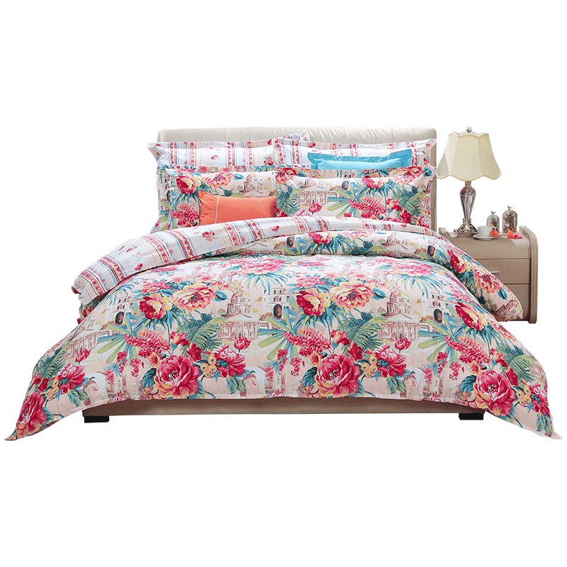 富安娜(FUANNA)家纺纯棉四件套纯棉1.8m床双人 四季网红床单被套全棉床上用品