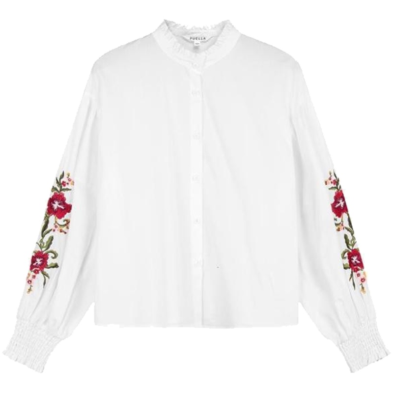 【热卖】刺绣衬衫女白色2019春夏新款韩版宽松网红复古小清新学生长袖衬衣20011647