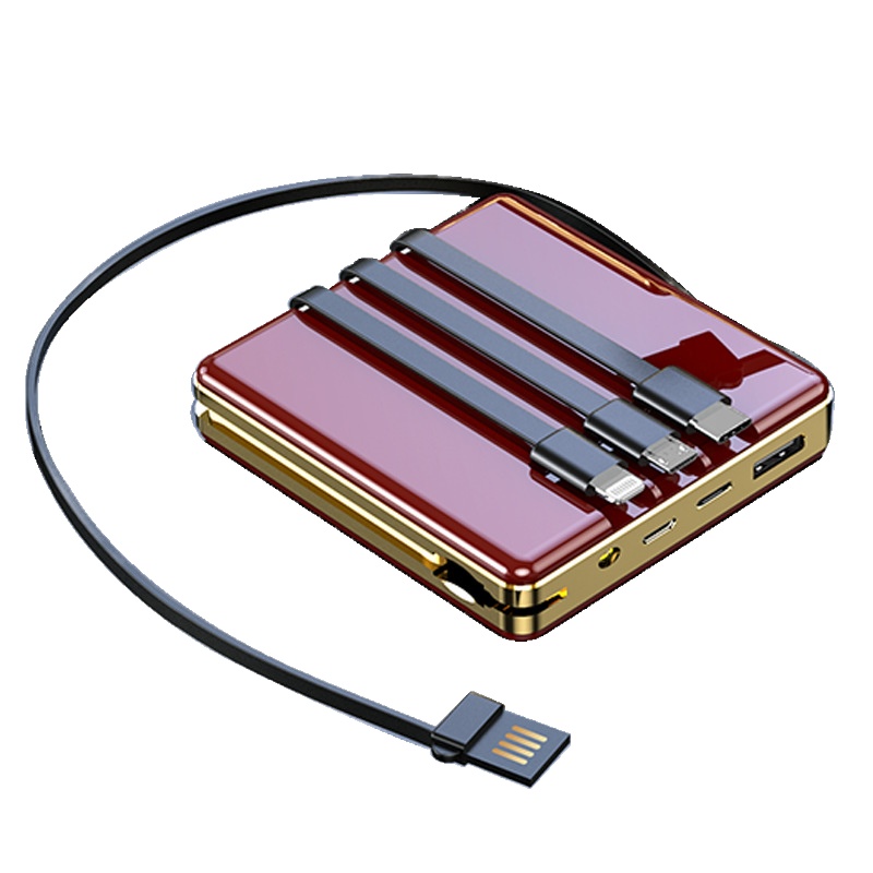 优束 新款镜面数显充电宝 20000毫安超薄大容量快充小巧便携四合一自带线移动电源