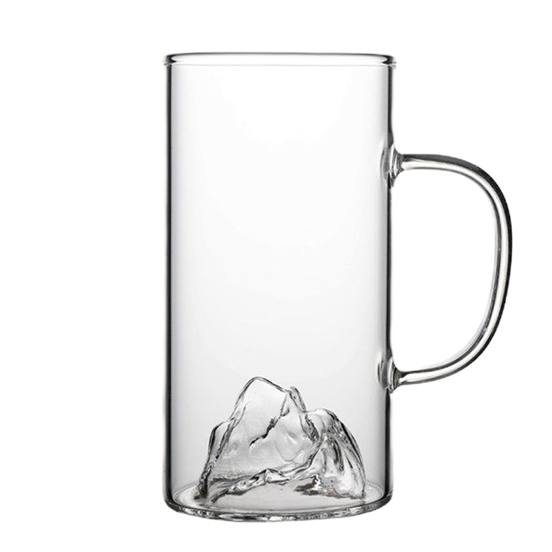 观山月牙绿茶玻璃杯茶水分离便携办公室茶杯大容量过滤水杯公道杯 封后 富士山水杯-65口径300ML