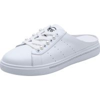 百田森2021春新款穆勒鞋女小白鞋平底珍珠休闲鞋女免系带一脚蹬