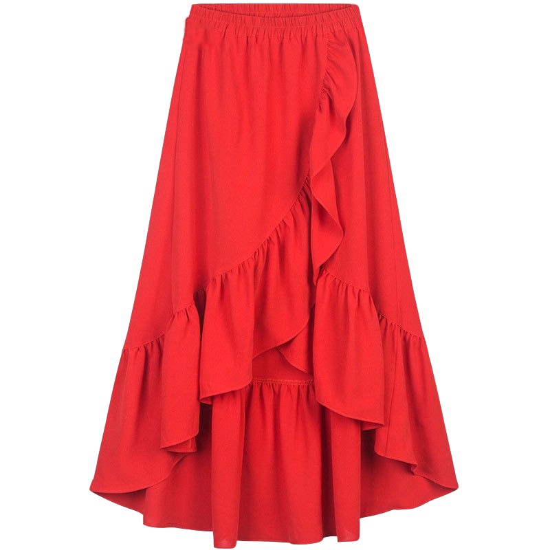 拉夏贝尔夏季新款半身裙女款Puella时尚街头显瘦不规则荷叶边纯色半身裙子女20010209