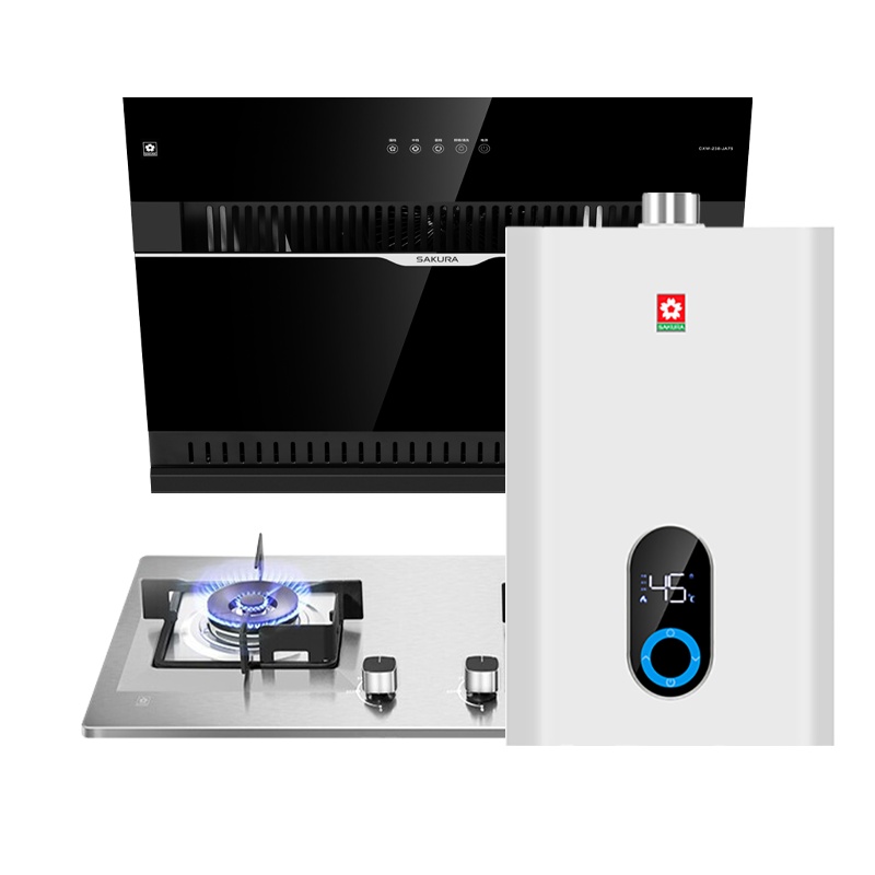 樱花(SAKURA)烟灶热三件套餐 750小侧吸抽油烟机燃气灶具热水器 厨电套装JA75+GBG01+101(A)